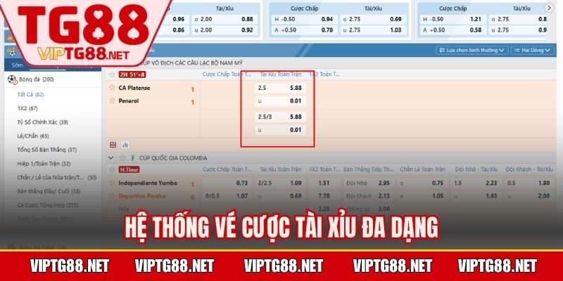 Hệ thống vé cược tài xỉu đa dạng